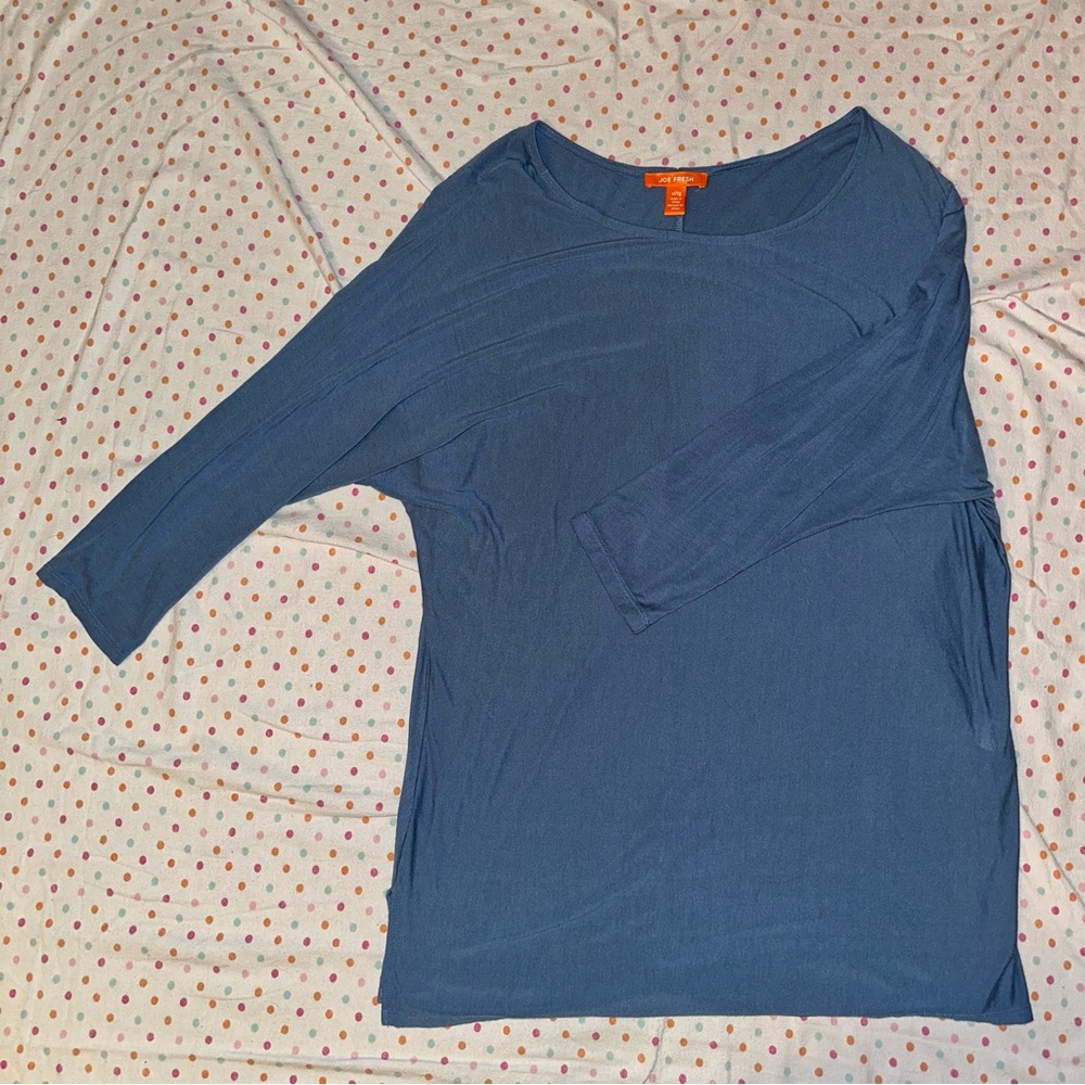 Joe Fresh Medium Blue Scoop Neck Top - XL, 3/4 Sleeves, Soft Knit, Relaxed Fit